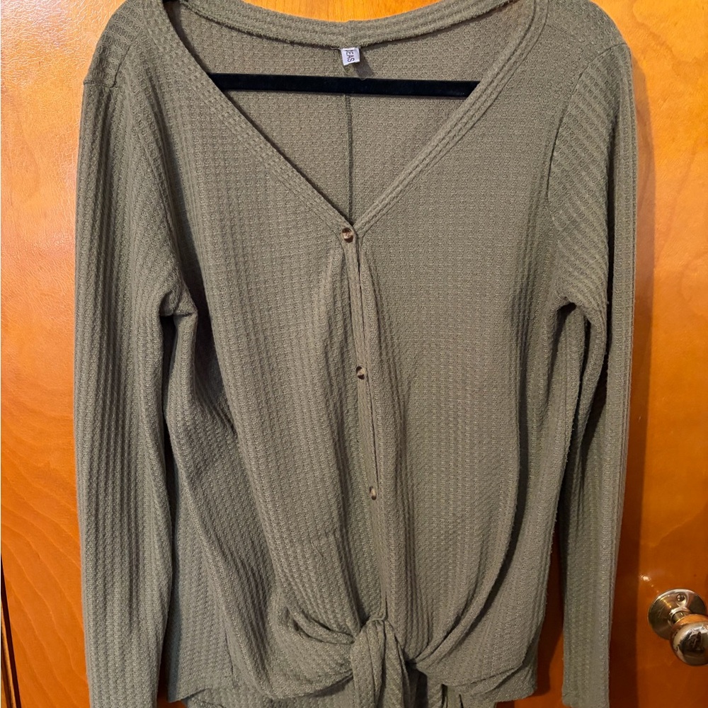 Olive Green Button-Up Cardigan